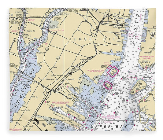 Jersey City New Jersey Nautical Chart Blanket