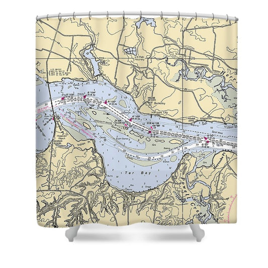 Jordan Point Virginia Nautical Chart Shower Curtain