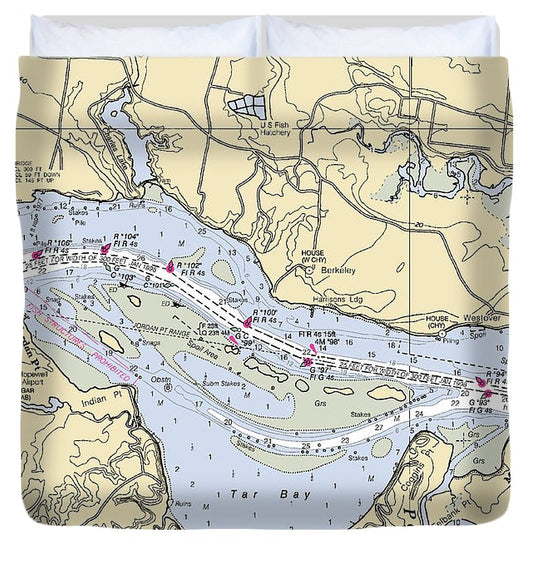 Jordan Point Virginia Nautical Chart Duvet Cover