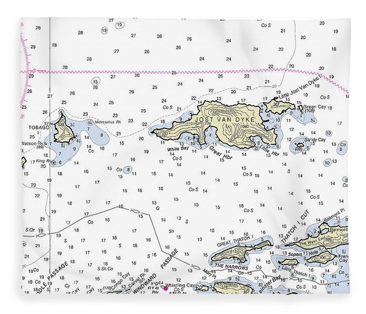 Jost Van Dyke Virgin Islands Nautical Chart Blanket