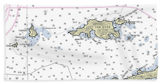Jost Van Dyke Virgin Islands Nautical Chart - Bath Towel