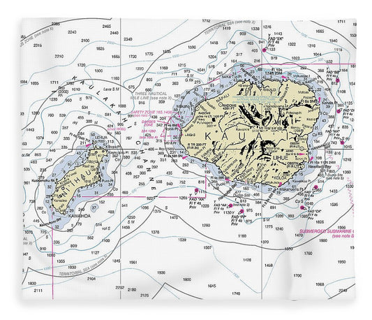 Kauai Hawaii Nautical Chart Blanket