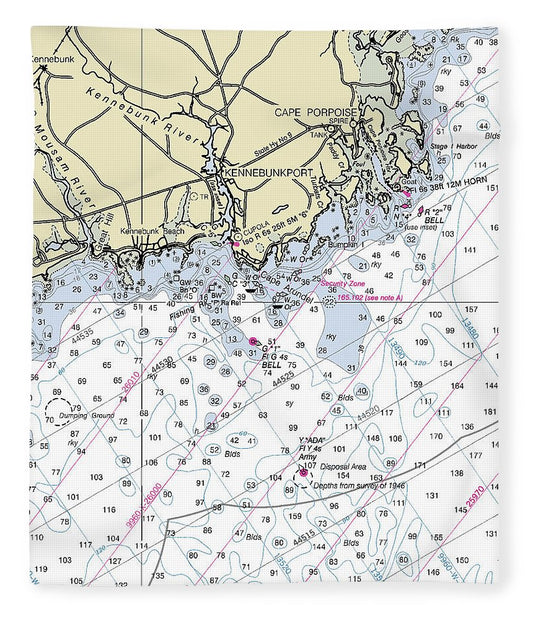 Kennebunkport Maine Nautical Chart Blanket