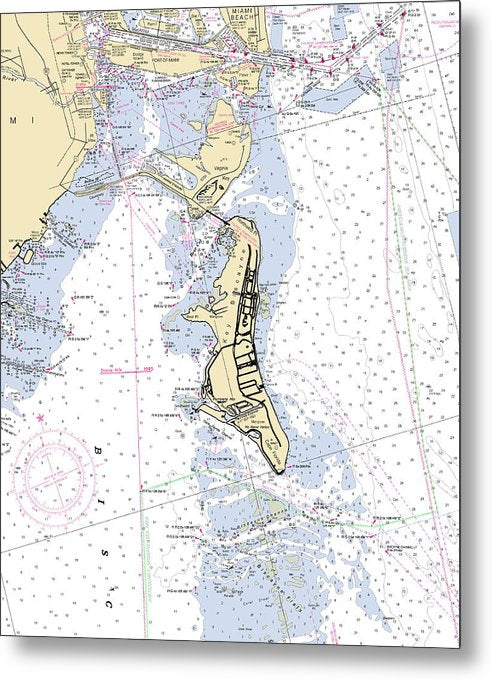 6.5" x 8" Key-Biscayne-Miami -Florida Nautical Chart _V6 - Metal Print - SeaKoast