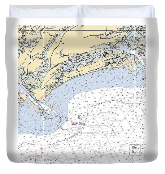 Kiawah Island South Carolina Nautical Chart Duvet Cover