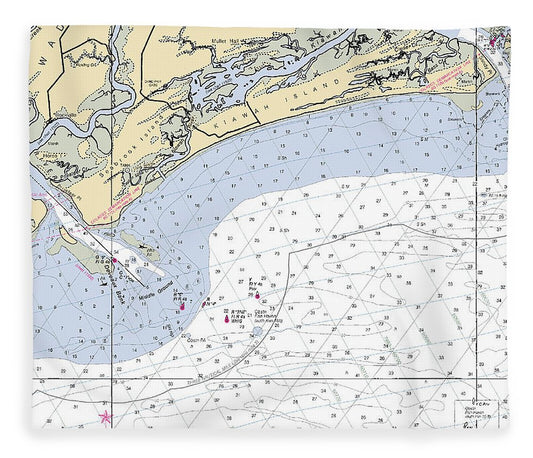 Kiawah Island South Carolina Nautical Chart Blanket