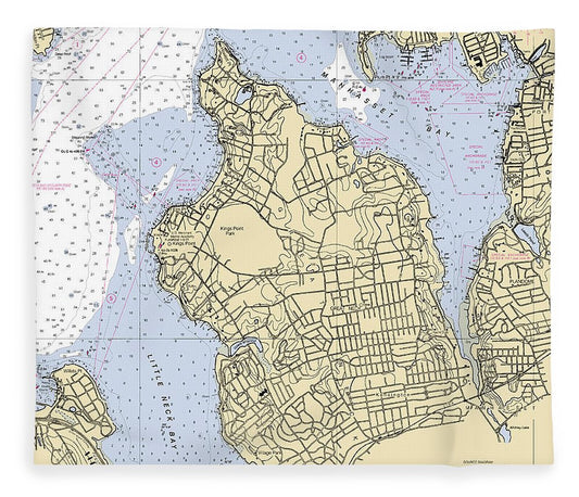 Kings Point New York Nautical Chart Blanket