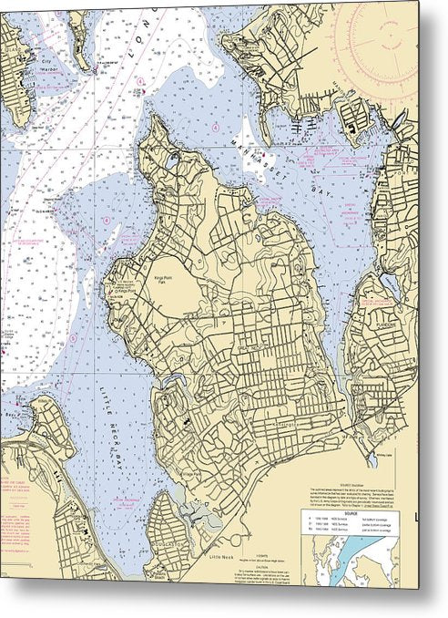 A beuatiful Metal Print of the Kings Point-New York Nautical Chart - Metal Print by SeaKoast.  100% Guarenteed!