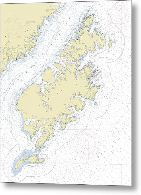 A beuatiful Metal Print of the Kodiak Alaska Nautical Chart - Metal Print by SeaKoast.  100% Guarenteed!