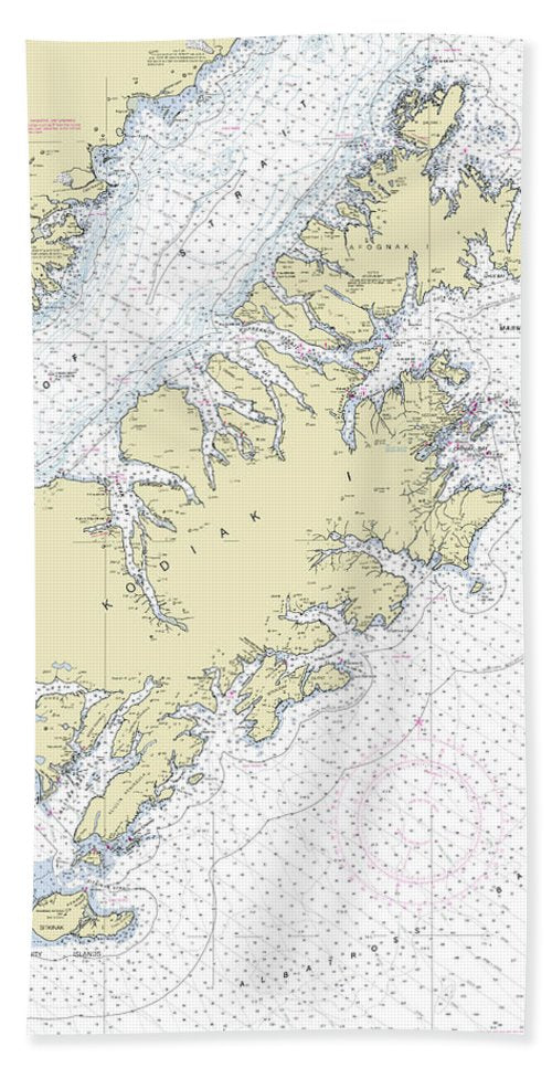 Kodiak Alaska Nautical Chart - Bath Towel