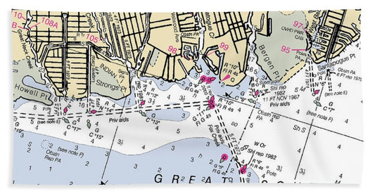 Lindenhurst-new York Nautical Chart - Beach Towel