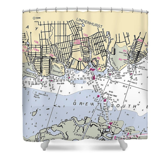 Lindenhurst New York Nautical Chart Shower Curtain