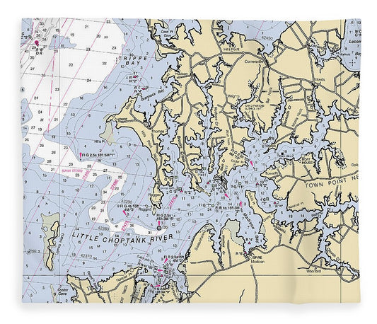 Little Choptank River Maryland Nautical Chart Blanket