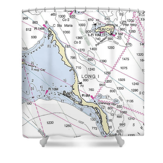 Long Island Bahamas Nautical Chart Shower Curtain