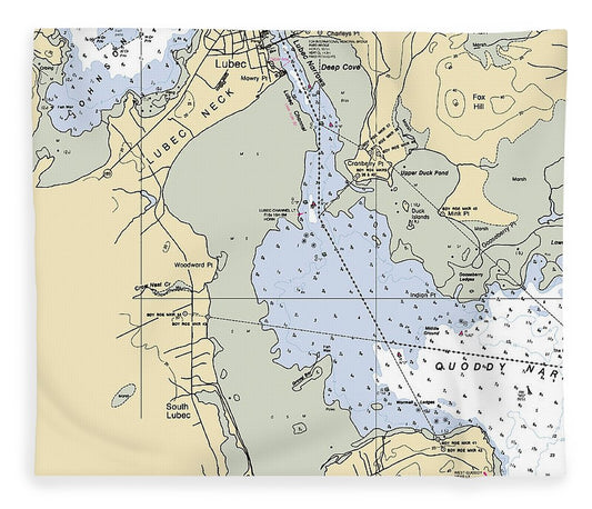 Lubec Maine Nautical Chart Blanket