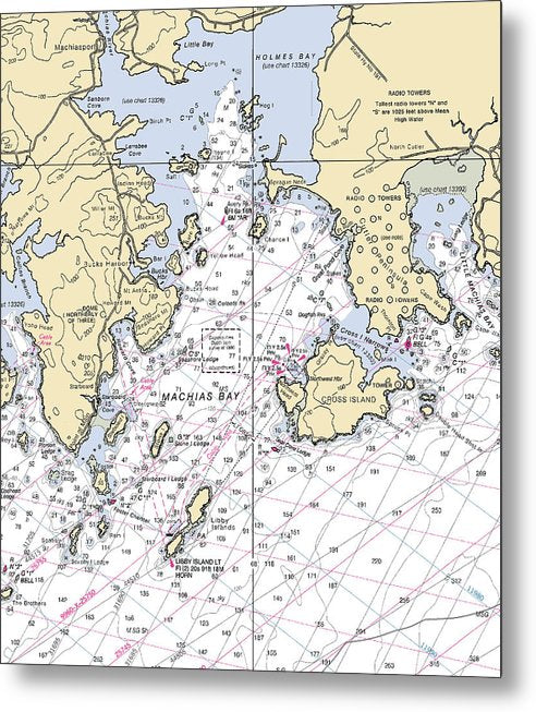 A beuatiful Metal Print of the Machias Bay & Holmes Bay-Maine Nautical Chart - Metal Print by SeaKoast.  100% Guarenteed!