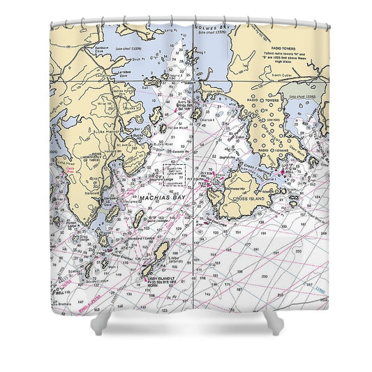 Machias Bay & Holmes Bay Maine Nautical Chart Shower Curtain