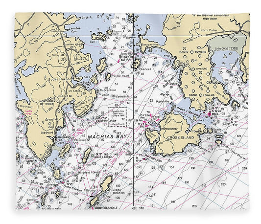 Machias Bay & Holmes Bay Maine Nautical Chart Blanket