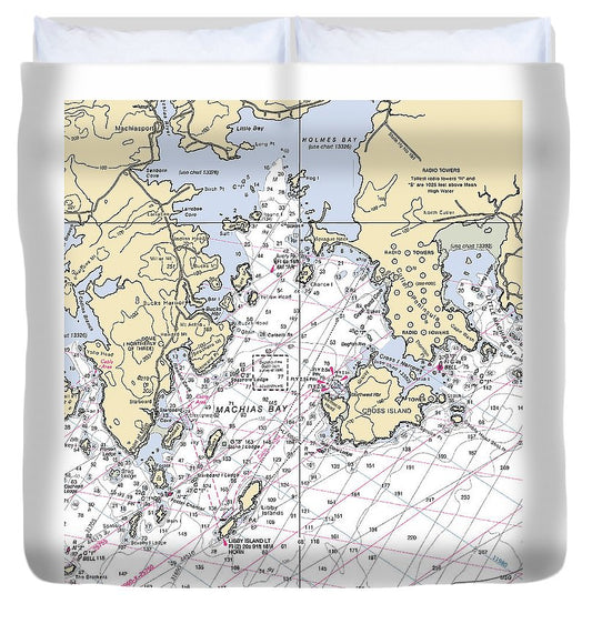 Machias Bay & Holmes Bay Maine Nautical Chart Duvet Cover