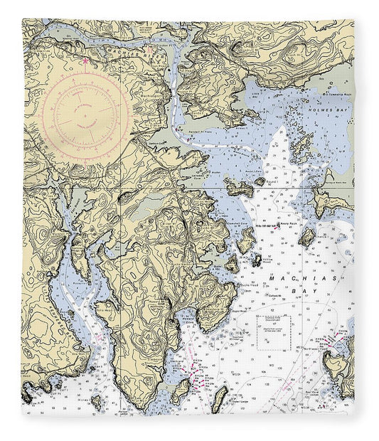 Machias Bay Maine Nautical Chart Blanket