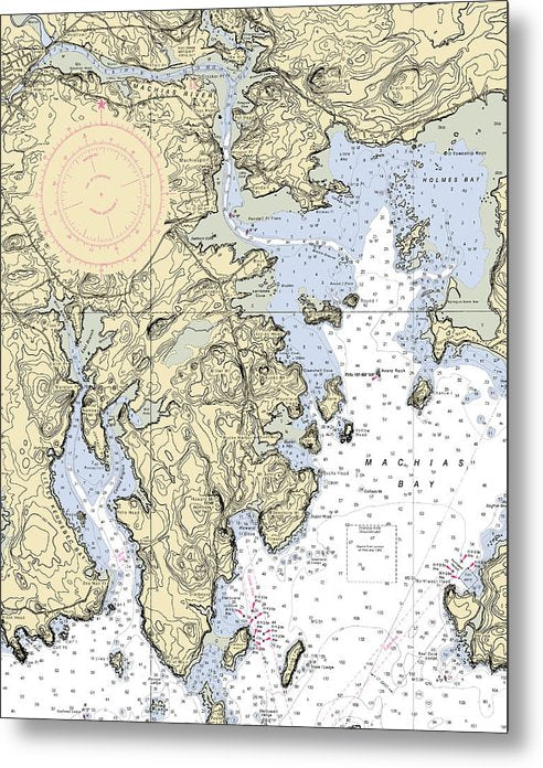 A beuatiful Metal Print of the Machias Bay-Maine Nautical Chart - Metal Print by SeaKoast.  100% Guarenteed!