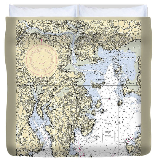 Machias Bay Maine Nautical Chart Duvet Cover