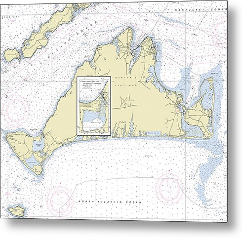A beuatiful Metal Print of the Marthas Vineyard Massachusetts Nautical Chart - Metal Print by SeaKoast.  100% Guarenteed!