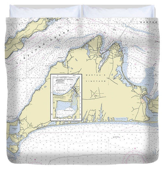 Marthas Vineyard Massachusetts Nautical Chart Duvet Cover