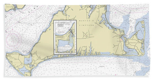 Marthas Vineyard Massachusetts Nautical Chart - Bath Towel