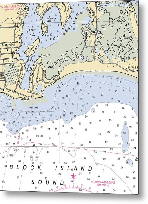 A beuatiful Metal Print of the Matunuck -Rhode Island Nautical Chart _V2 - Metal Print by SeaKoast.  100% Guarenteed!