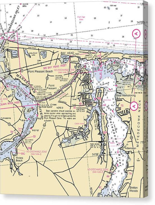 Metedeconk River-New Jersey Nautical Chart Canvas Print