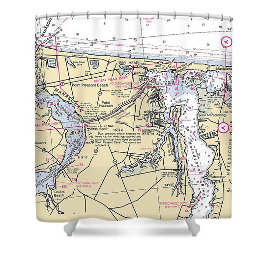 Metedeconk River New Jersey Nautical Chart Shower Curtain
