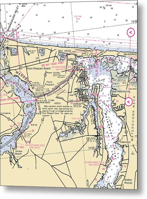 A beuatiful Metal Print of the Metedeconk River-New Jersey Nautical Chart - Metal Print by SeaKoast.  100% Guarenteed!