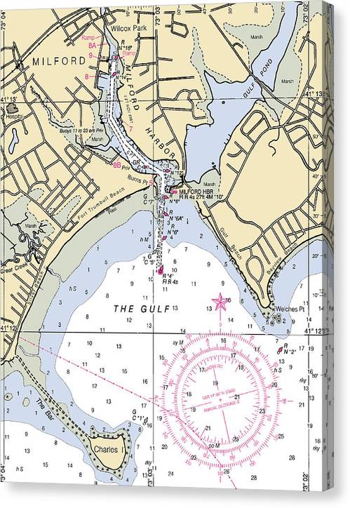 Milford-Connecticut Nautical Chart Canvas Print