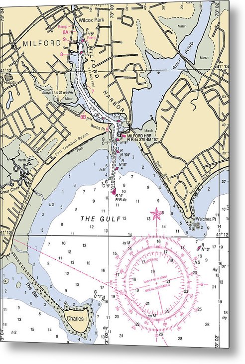 A beuatiful Metal Print of the Milford-Connecticut Nautical Chart - Metal Print by SeaKoast.  100% Guarenteed!
