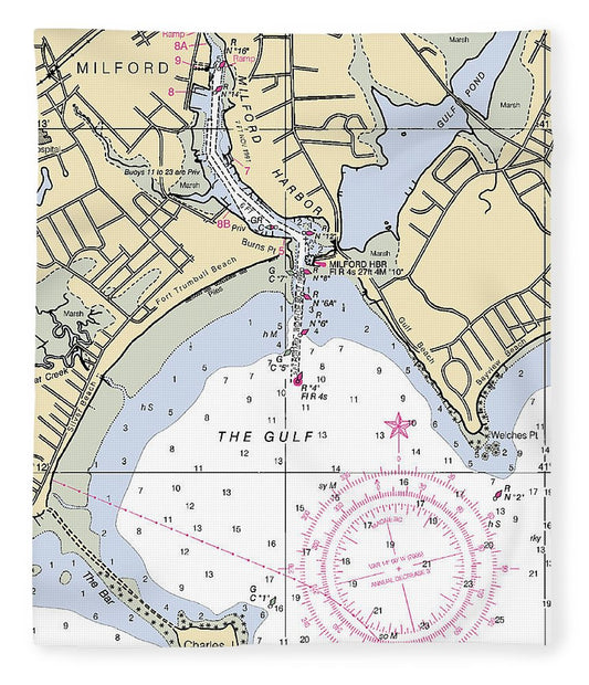 Milford Connecticut Nautical Chart Blanket