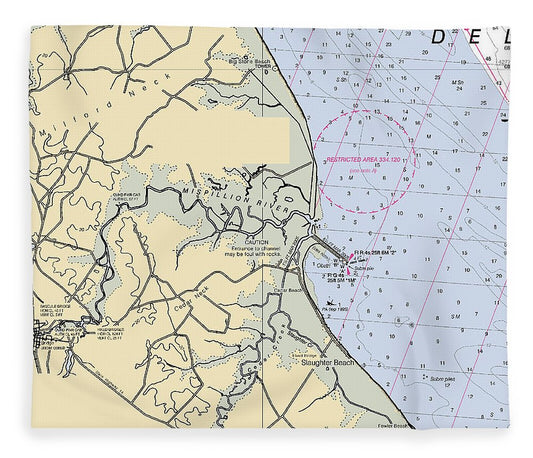 Mispillion River Delaware Nautical Chart Blanket