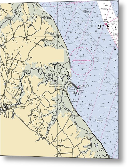 A beuatiful Metal Print of the Mispillion River-Delaware Nautical Chart - Metal Print by SeaKoast.  100% Guarenteed!