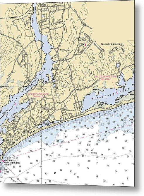 A beuatiful Metal Print of the Misquamicut-Rhode Island Nautical Chart - Metal Print by SeaKoast.  100% Guarenteed!