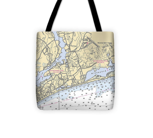 Misquamicut Rhode Island Nautical Chart Tote Bag
