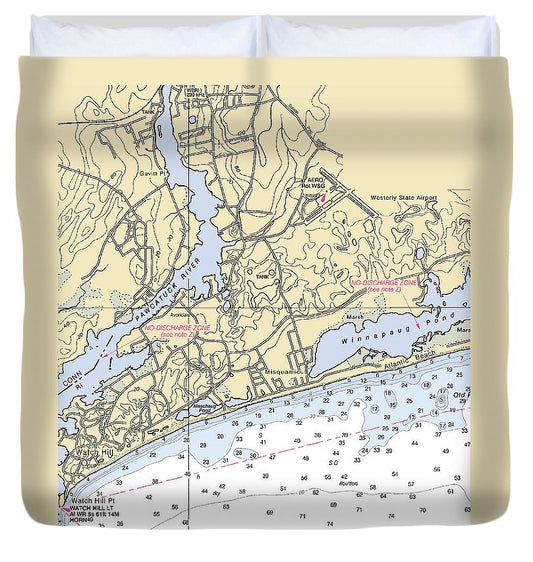 Misquamicut Rhode Island Nautical Chart Duvet Cover