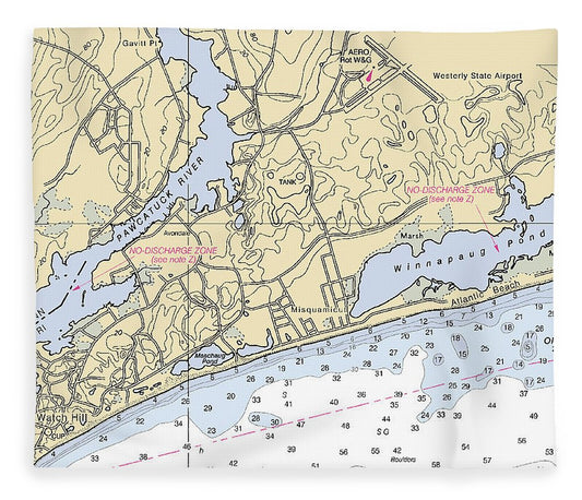 Misquamicut Rhode Island Nautical Chart Blanket