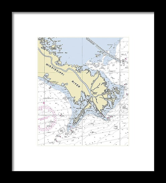 Mississippi Delta Louisiana Nautical Chart - Framed Print