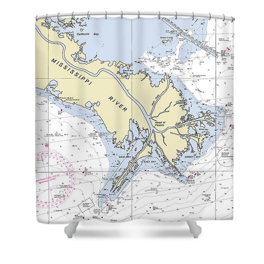 Mississippi Delta Louisiana Nautical Chart Shower Curtain