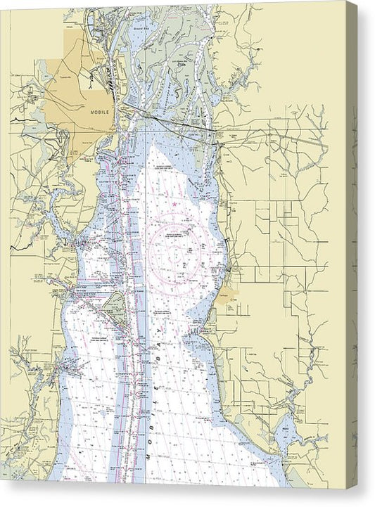 Mobile Alabama Upper Bay Nautical Chart Canvas Print