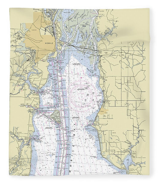 Mobile Alabama Upper Bay Nautical Chart Blanket
