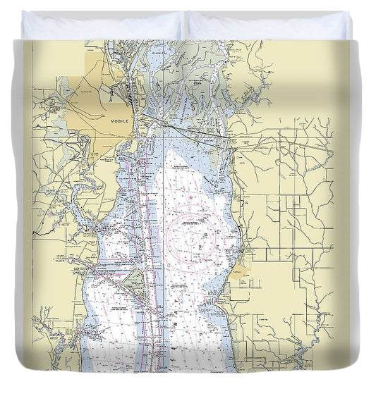 Mobile Alabama Upper Bay Nautical Chart Duvet Cover