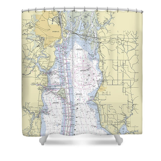Mobile Alabama Upper Bay Nautical Chart Shower Curtain