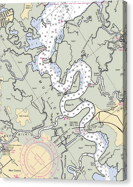 Mullica River-New Jersey Nautical Chart Canvas Print