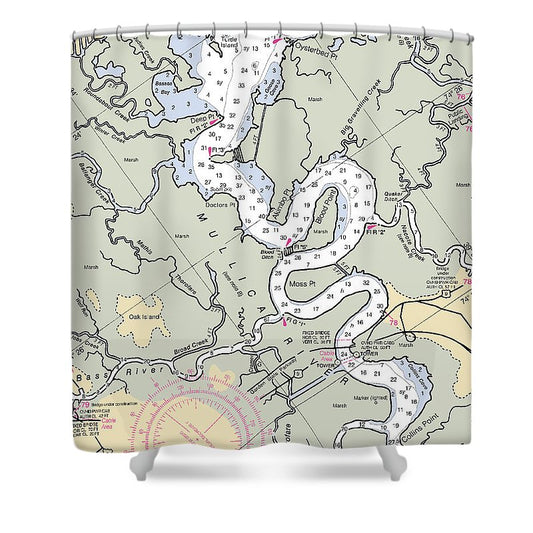Mullica River New Jersey Nautical Chart Shower Curtain